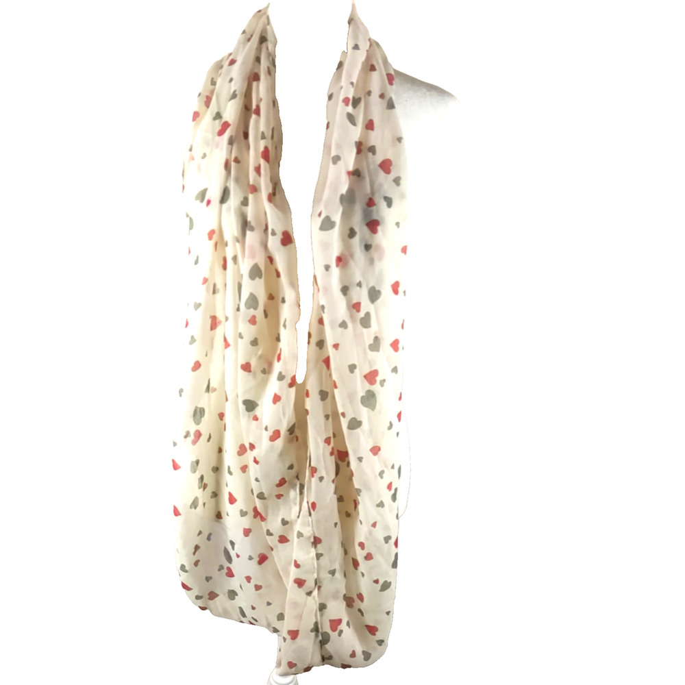 Hobby Lobby 68 X 15 Infinity Scarf Valentine Hearts White Sheer Red Gray Hearts